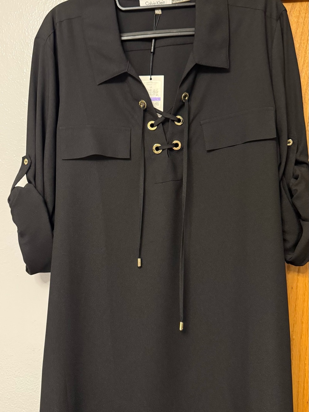Calvin Klein Black Lace-Up Utility Tunic Dress